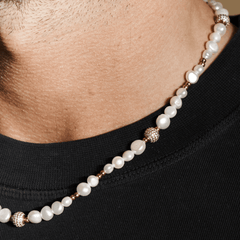 Iced Beaded Real Pearl Necklace (Gold)