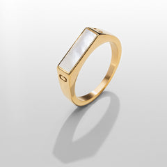 White Rectangle Stone Signet Ring (Gold)