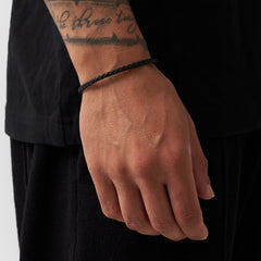 Black Leather Bracelet (Silver)