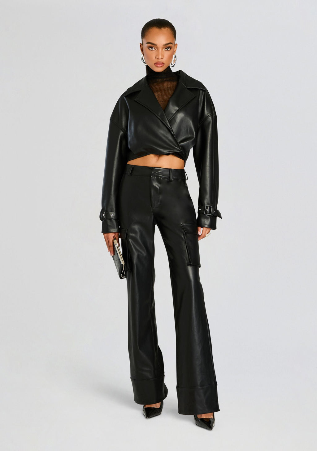 Fifer Vegan Leather Mid Rise Cargo Pant