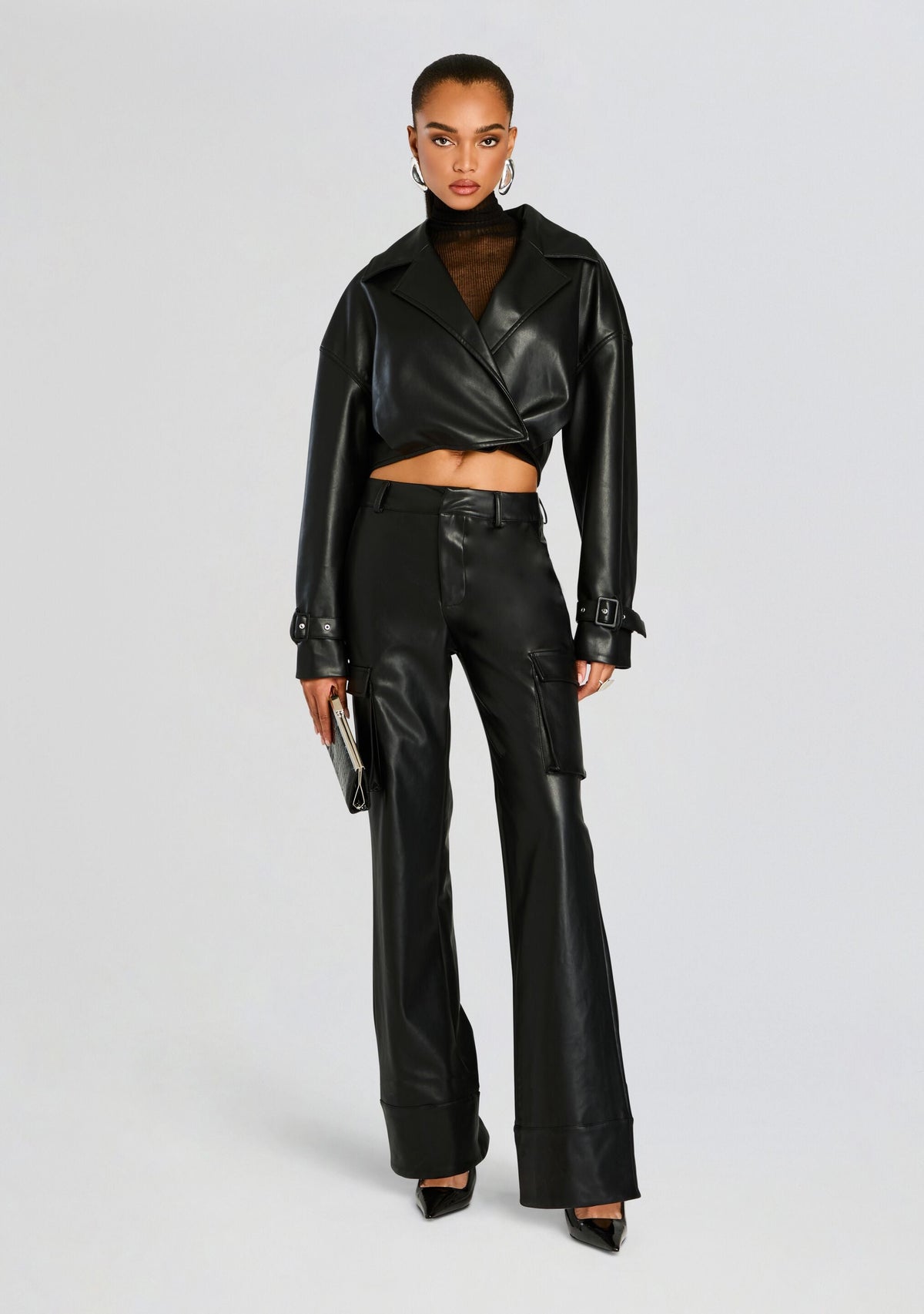 Fifer Vegan Leather Mid Rise Cargo Pant