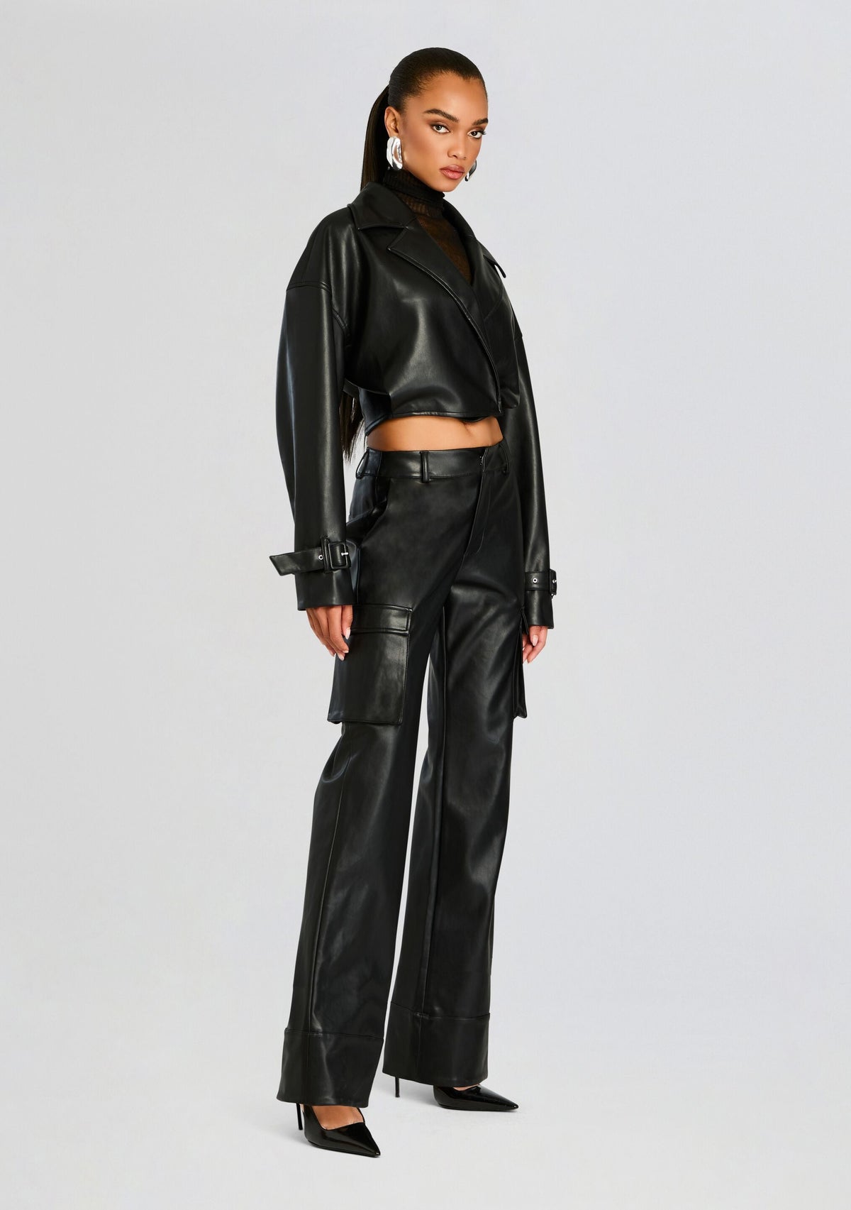 Fifer Vegan Leather Mid Rise Cargo Pant