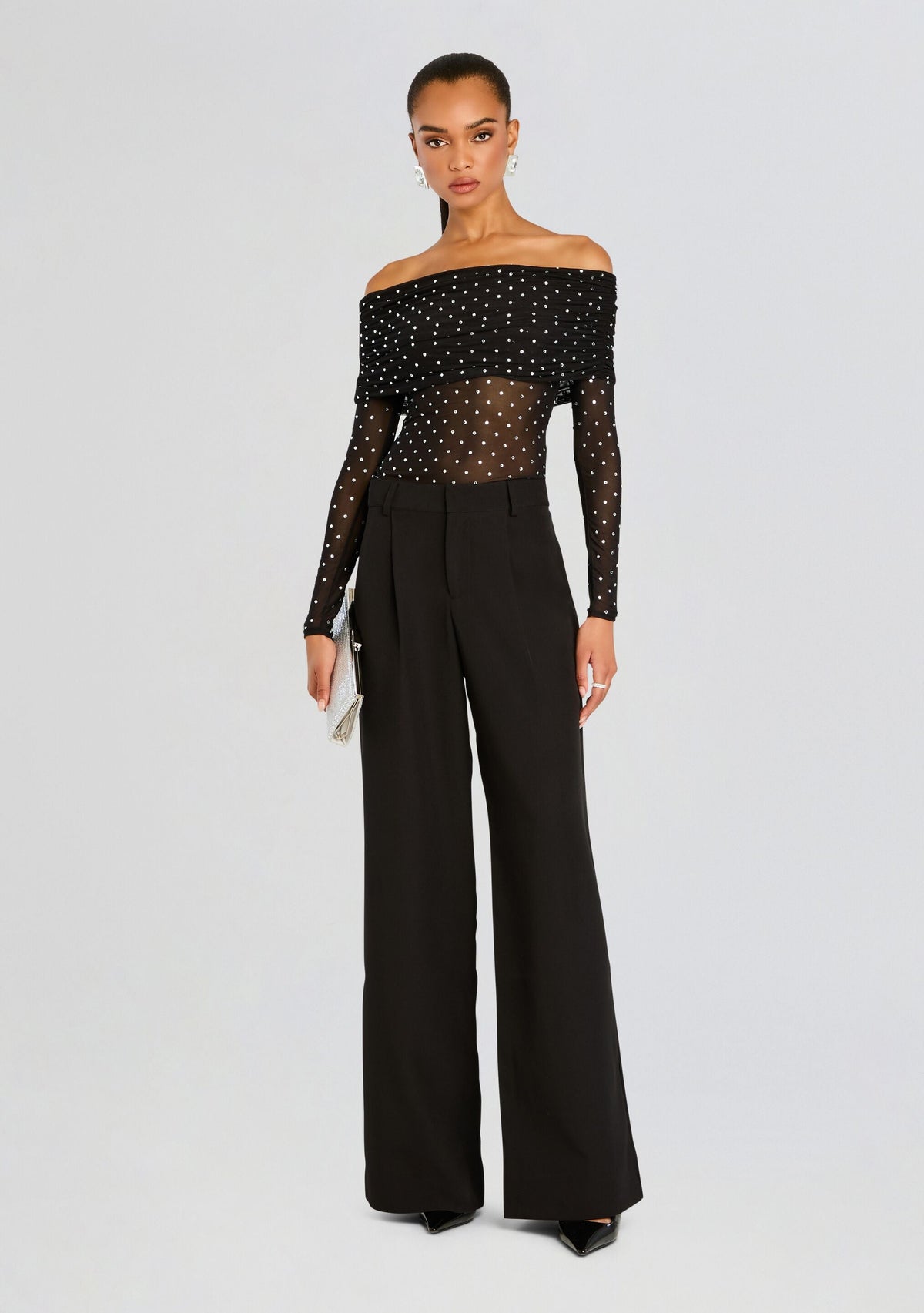 Oriana Embellished Mesh Top