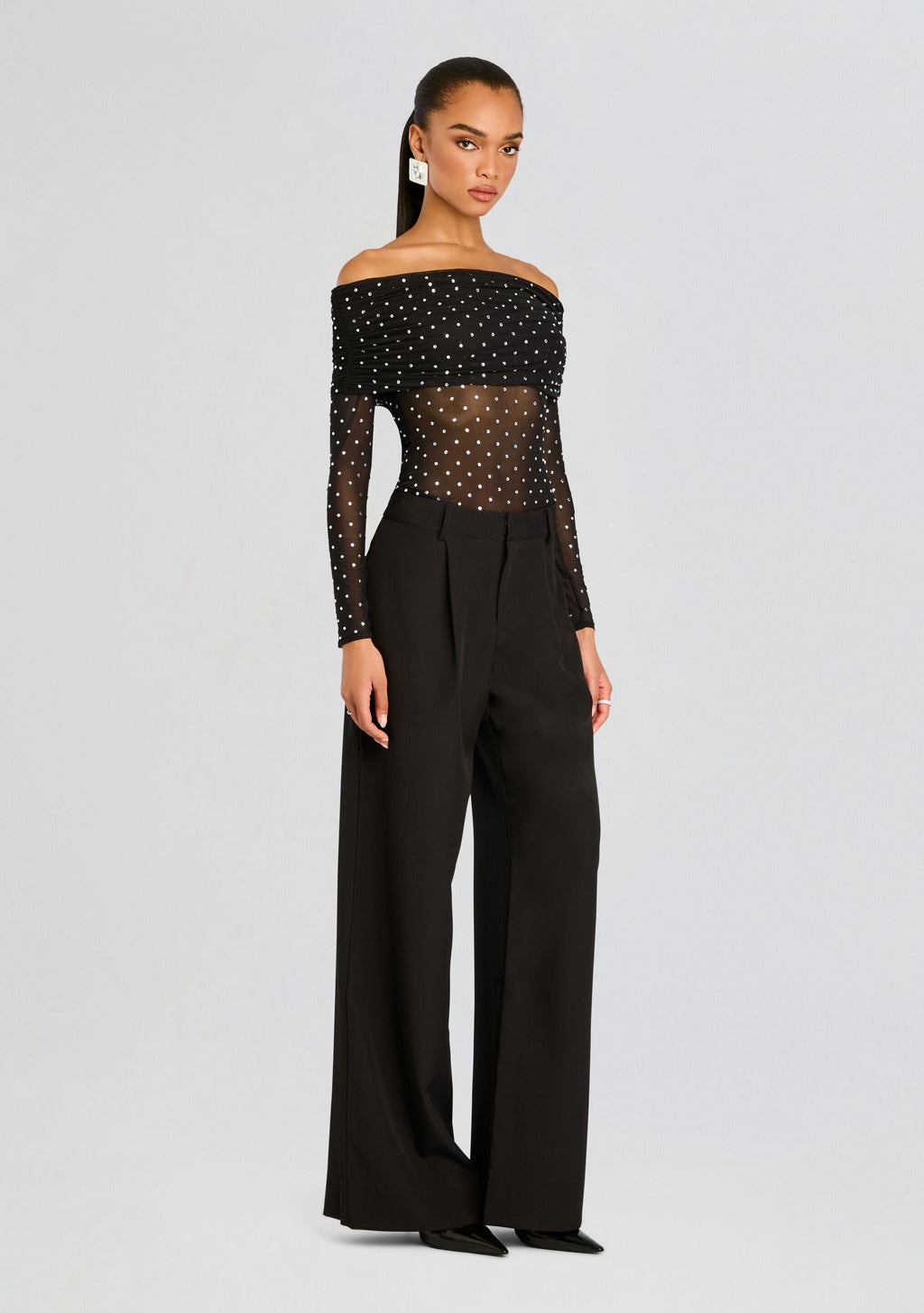 Oriana Embellished Mesh Top