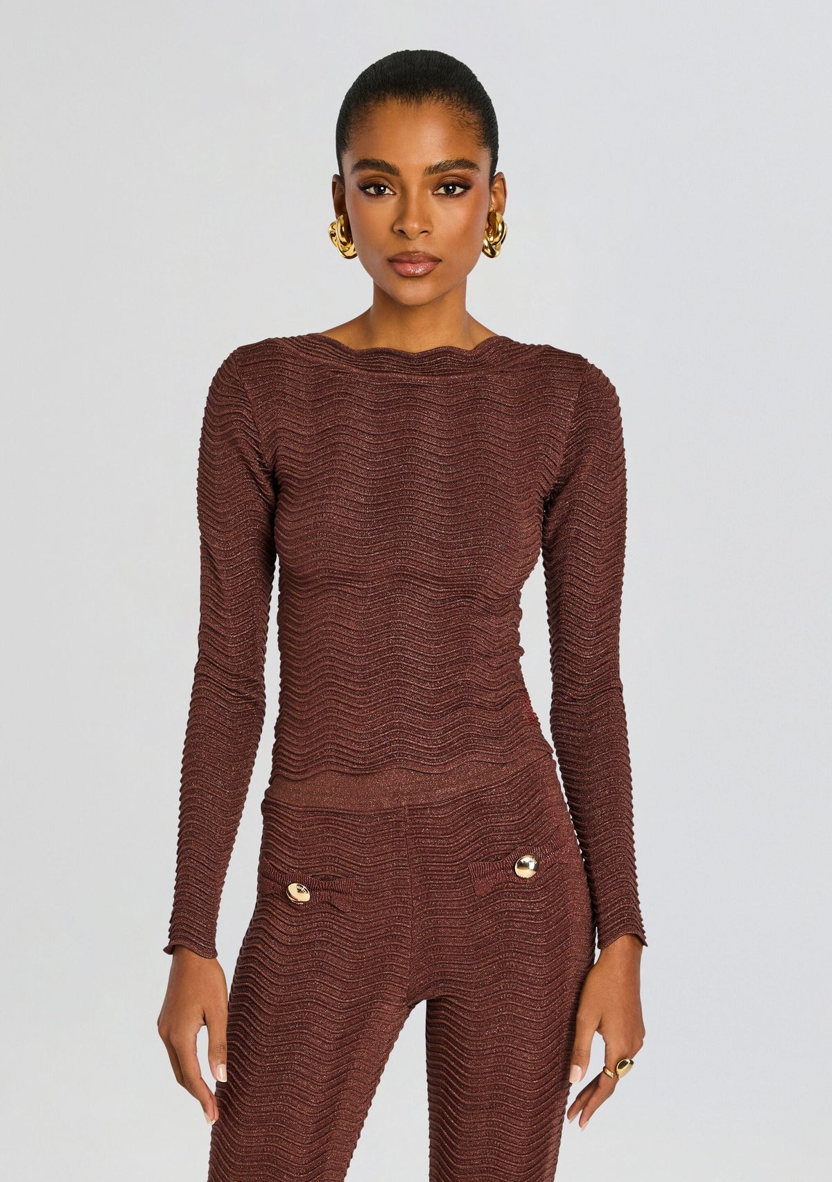 Galina Metallic Rib Knit Top
