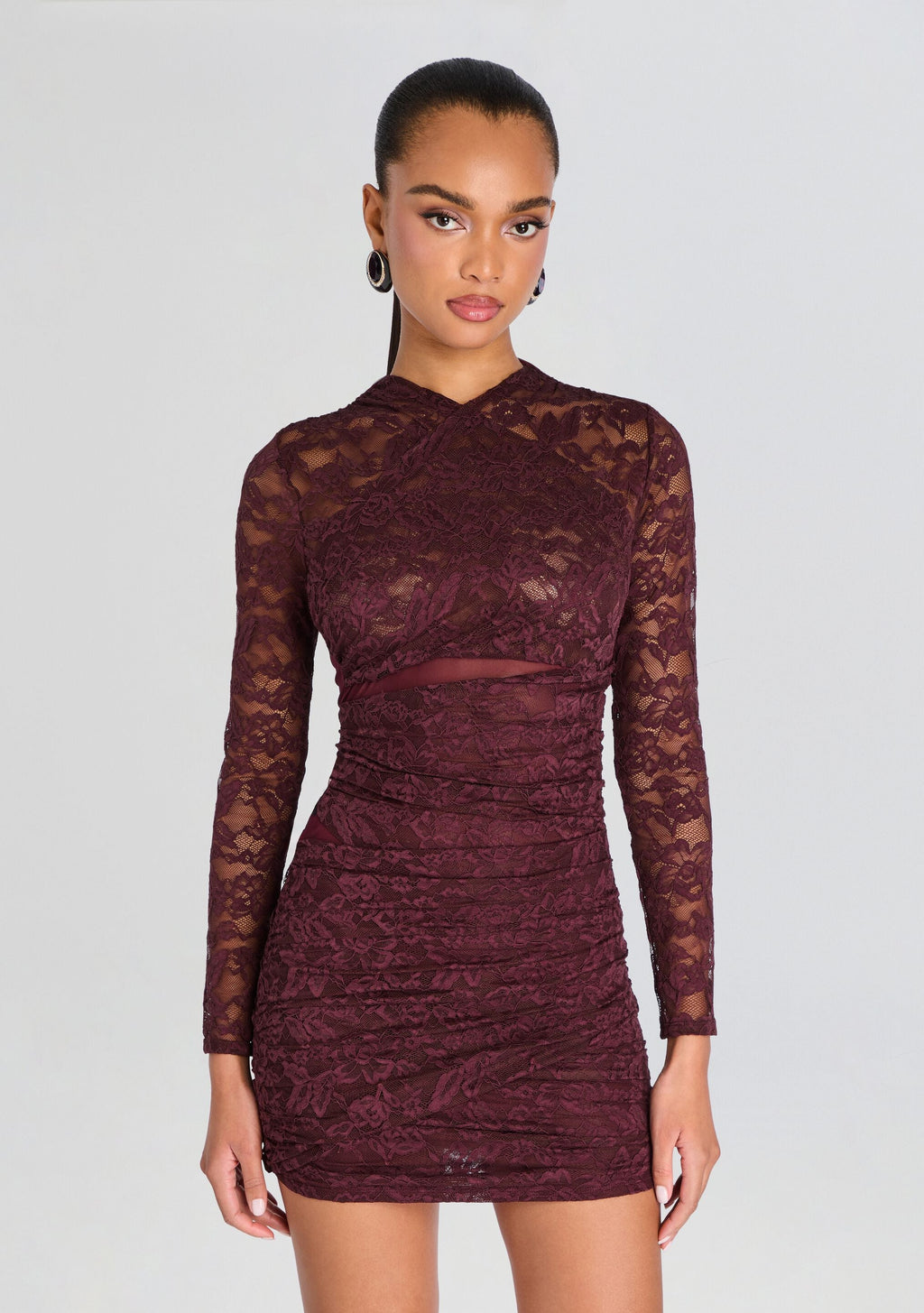 Moxey Ruched Mesh Mini Dress