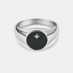 Onyx North Star Signet Ring (Silver)