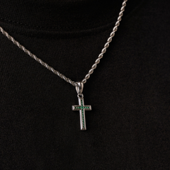 Mini Emerald Stone Cross (Silver)