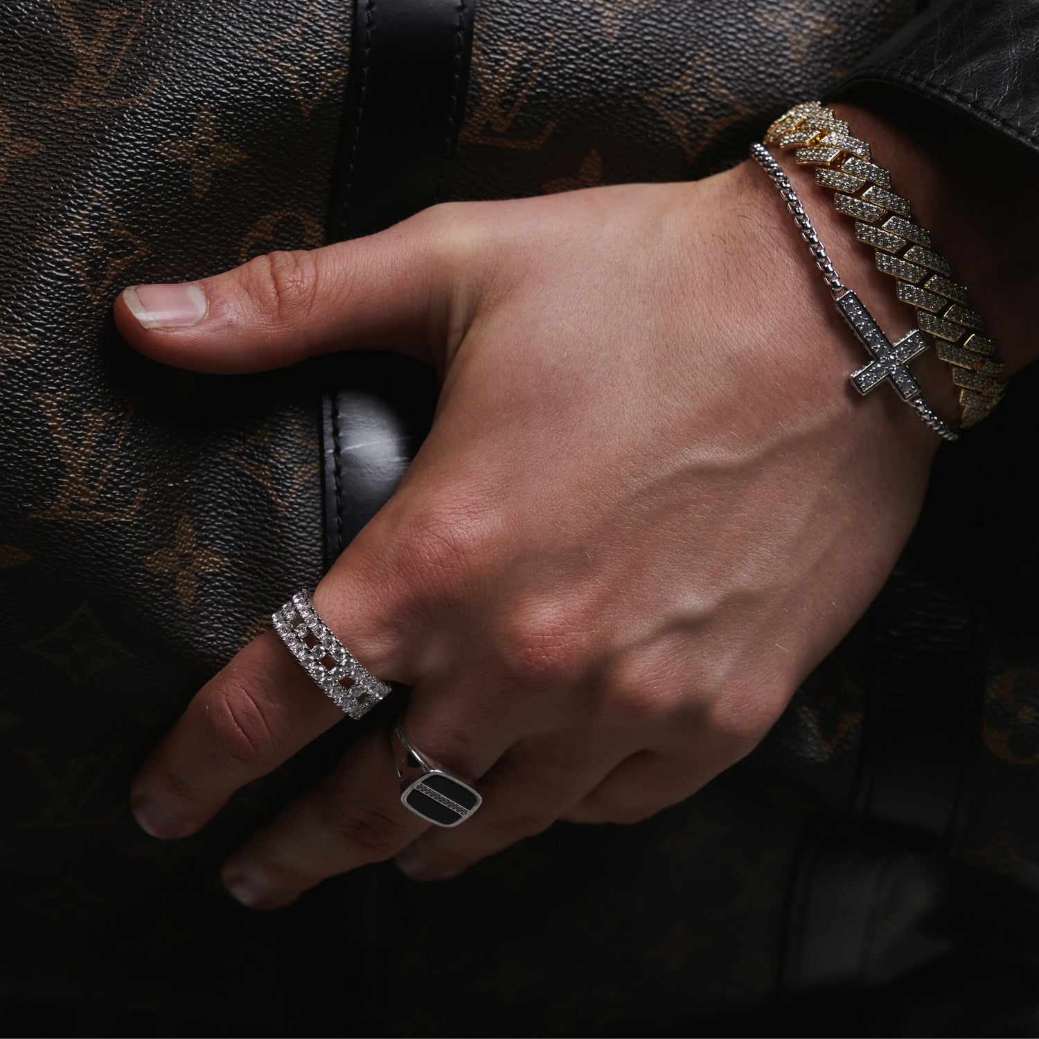Iced Onyx Signet Ring (Silver)