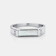 White Rectangle Stone Signet Ring (Silver)